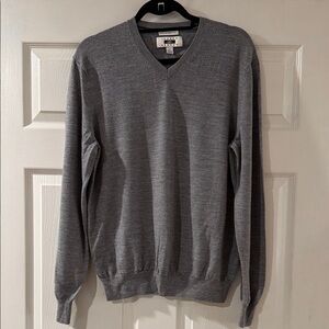 Joseph Abboud Men's Gray V-Neck Sweater XL Extra Fine Merino Wool